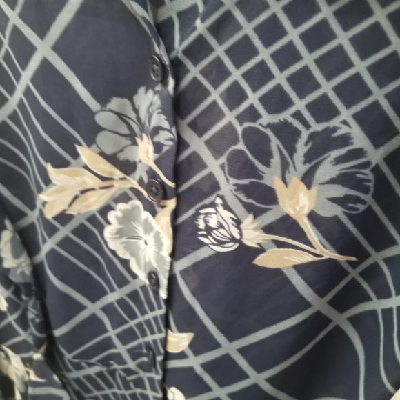 Modcloth Blue Floral Semi  Sheer Dress Belted XL - Picture 4 of 11